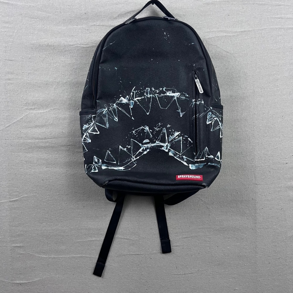 Sprayground Backpack Unisex Large Black Shattered Glass Shark Mouth Streetwear